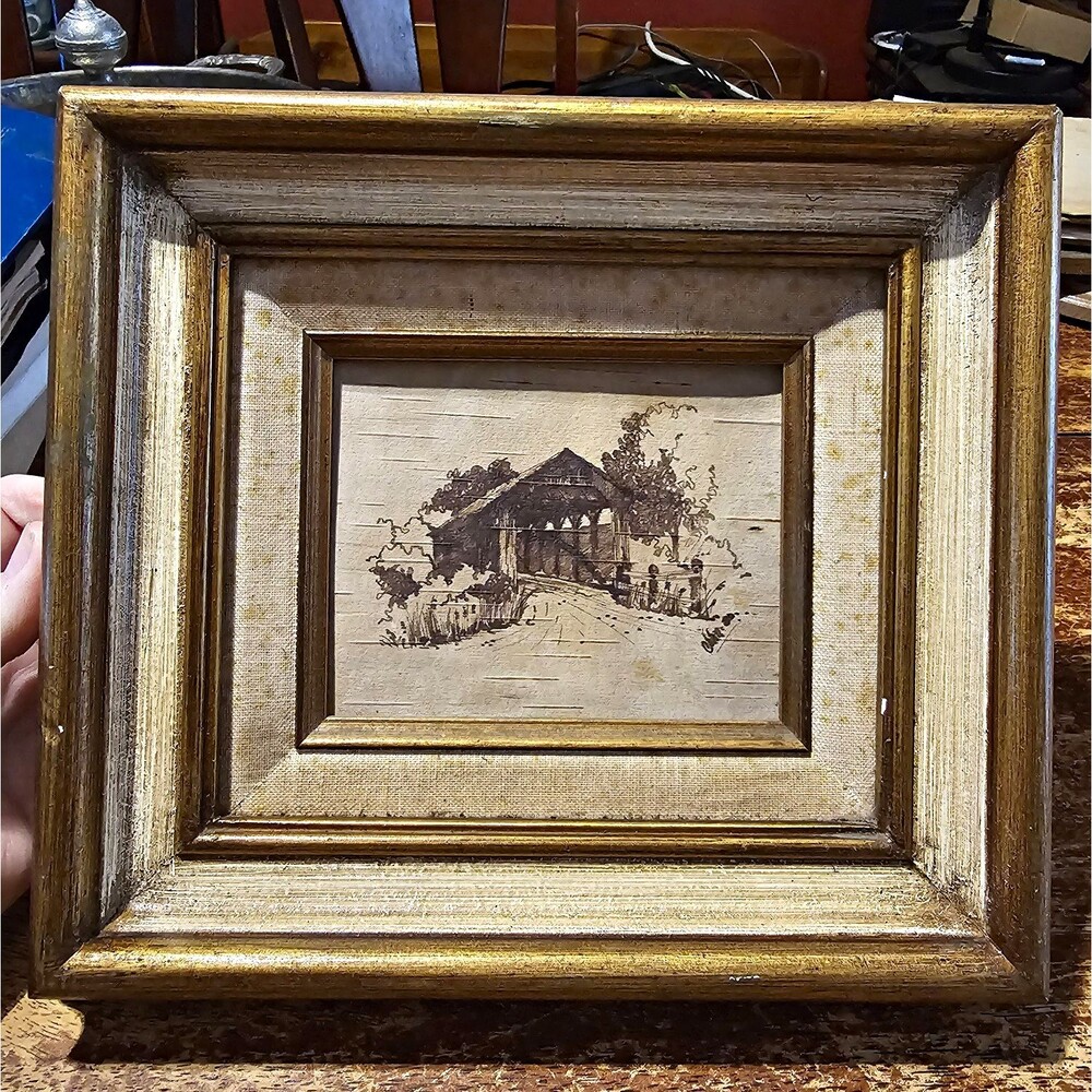 Ralph Roberts Original Ink Drawing Framed Signed Realism Covered Bridge